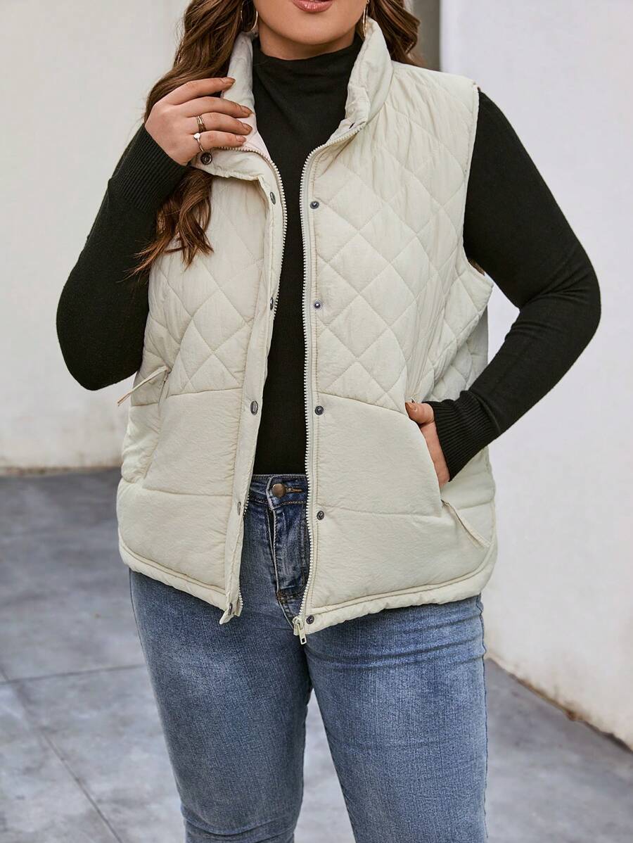 SHEIN LUNE Hơn Túi xéo Áo khoác vest quilted - Màu be - Xem 1