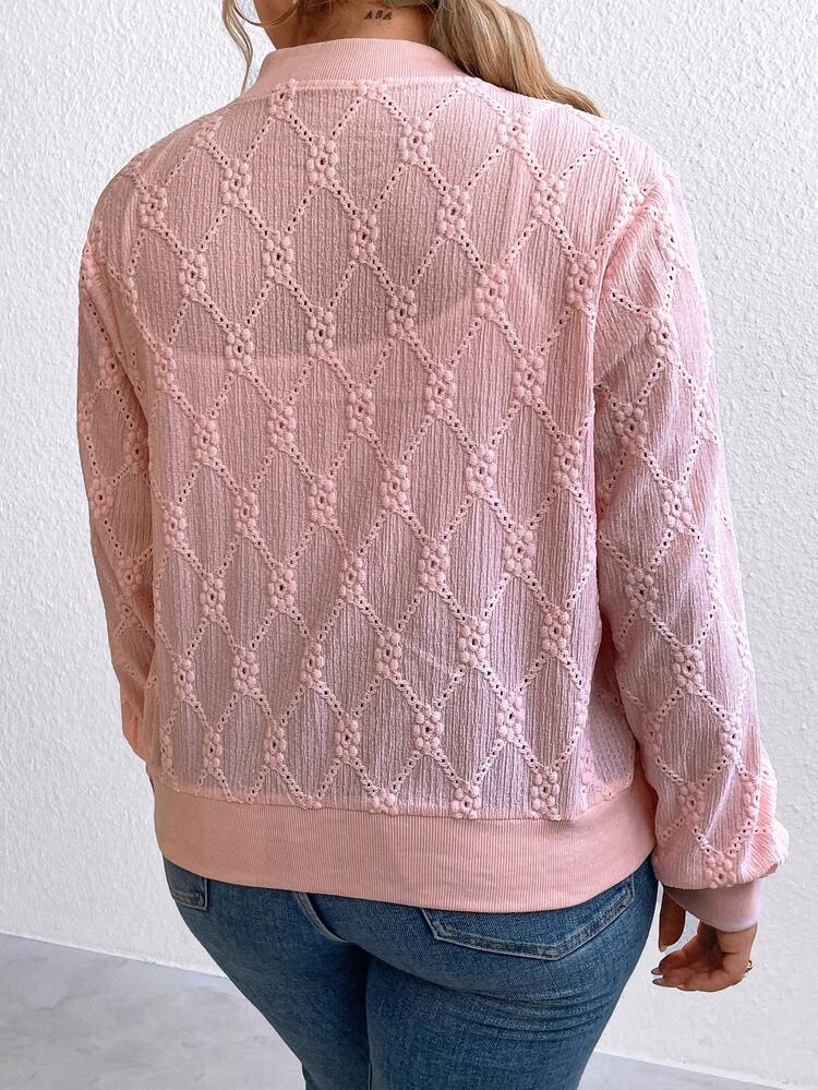 Calvaya 休閒拉鍊純色大碼夾克 - 粉色 - 查看 2