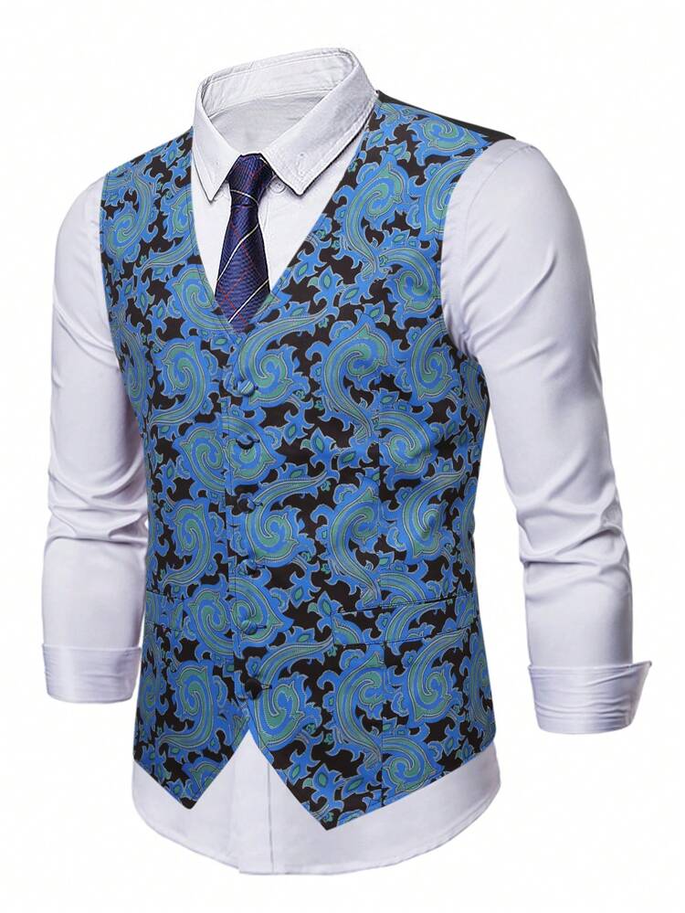 Men Plus 1pc Allover Roll Print Waistcoat