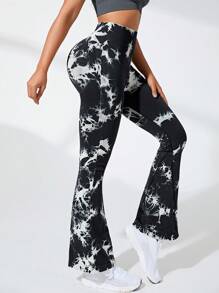 紮染寬腰帶喇叭運動褲 - 黑色 - 查看 2