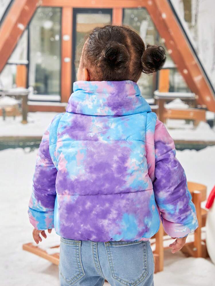 Baby Girl Tie Dye Zip Up Hooded Padded Coat & Scarf