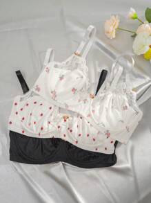 PetitDoll Plus 3pcs Contrast Lace Underwire Bra, Lingerie, Kawaii, Lift - Multicolor - View 4