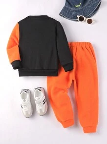 SHEIN Young Boy Cartoon Embroidery Thermal Pullover & Sweatpants - Multicolor - View 2