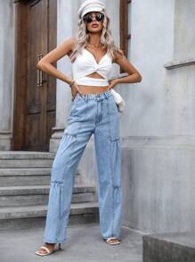 SHEIN Essnce 闊腿牛仔褲 - 淺色水洗藍 - 查看 1