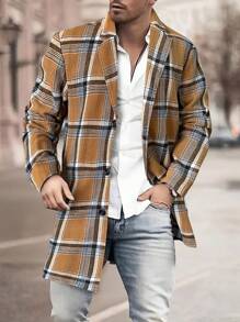 Manfinity Homme Men 1pc Plaid Print Overcoat - Camel - View 1