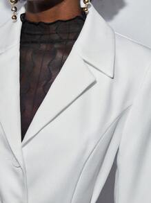 BizChic Lapel Collar Flap Detail Blazer Without Belt - White - View 8