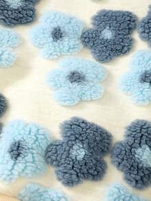 SHEIN 女小童花卉圖案落肩袖絨毛運動衫 - 藍白色 - 查看 3