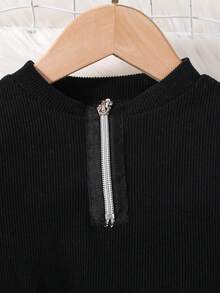 SHEIN Cô Gái Trẻ Một nửa khóa kéo Áo thun & Nhuộm buộc Quần thể thao - màu đen - Xem 4