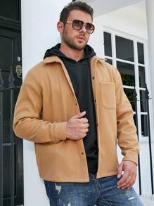 Manfinity Homme Hombres talla grande Cazadora con parche de bolsillo con botón - Camel - Ver 4