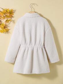 SHEIN Tween Girl 1pc Flap Pocket Drop Shoulder Teddy Coat - White - View 2