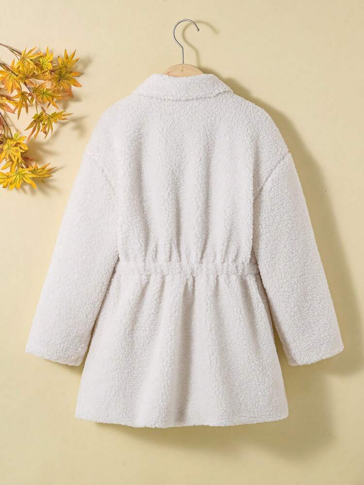 Tween Girl 1pc Flap Pocket Drop Shoulder Teddy Coat