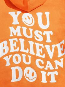 Muchica 標語圖案落肩袖連帽衫 - 橘色 - 查看 3