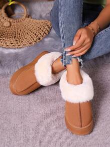 雪地靴女性外套冬季新款長毛絨一片式短靴加厚一腳蹬鞋 - 摩卡棕 - 查看 3