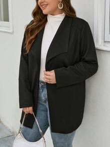 SHEIN LUNE Plus Waterfall Collar Open Front Coat - Black - View 5