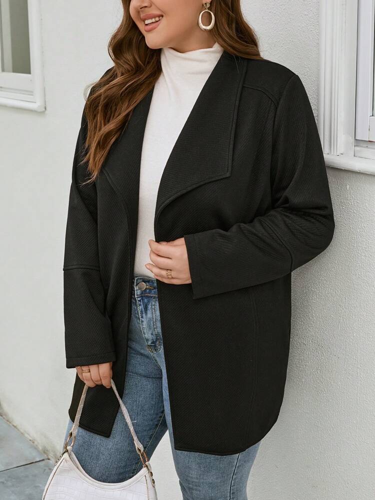 Plus Waterfall Collar Open Front Coat