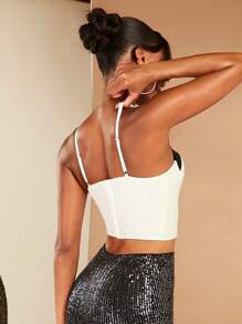 SHEIN BAE Top de tirantes crop ribete en contraste - Blanco - Ver 2