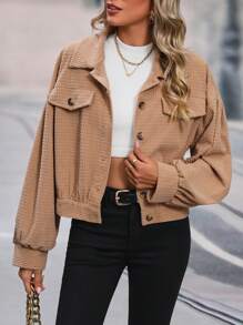 SHEIN Unity Flap Detail Drop Shoulder Jacket - Khaki - View 1