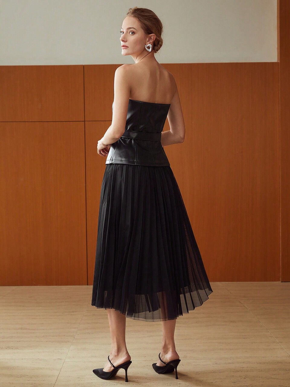 MOTF BELTED PU LEATHER CORSET DRESS