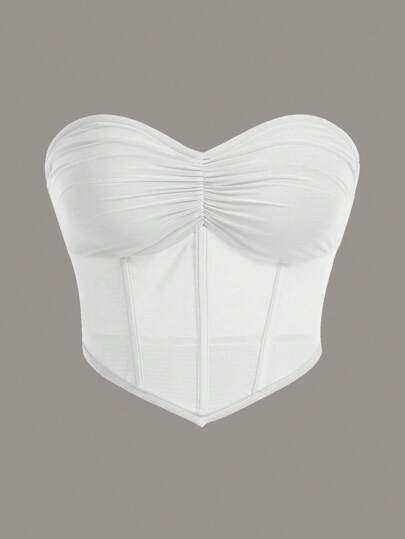SHEIN ICON Ruched Bustier Bandana Hem Ruched Bustier Crop Tube Top