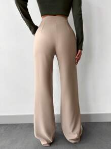 EURMUSE Solid Slant Pocket Suit Pants - Beige - View 2