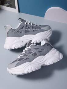 Giày thể thao đế dày thoáng khí cho nữ mùa xuân và mùa thu 2024, đường may cá nhân, giày thoải mái, giày thể thao thường ngày đế dày - Xám - Xem 4