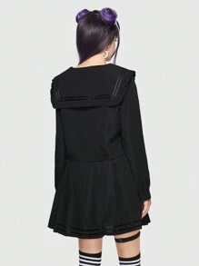 ROMWE J-Fashion Striped Sailor Collar Blouse & Pleated Skirt - Black - View 5