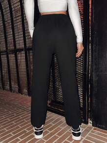 EURMUSE Women's Hip Hop Chic Black Glow-In-The-Dark Handprint Loose Drawstring Sweatpants - Black - View 2