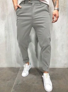 Manfinity Homme Men Slant Pocket Solid Suit Pants - Light Grey - View 3