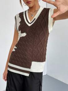 SHEIN Unity 1pc Striped Trim Asymmetrical Hem Sweater Vest - Multicolor - View 1