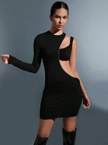 SHEIN Unity Solid Cut Out Bodycon Dress - Black - View 3
