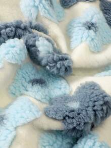 SHEIN 女小童花卉圖案落肩袖絨毛運動衫 - 藍白色 - 查看 4