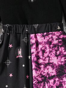 SHEIN Cô Gái Trẻ Một nửa khóa kéo Áo thun & Nhuộm buộc Quần thể thao - màu đen - Xem 5