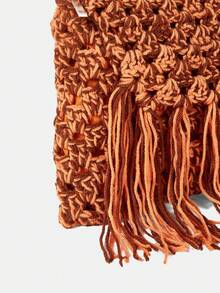 SHEIN VCAY 拼接顏色編織翻蓋單肩包帶流蘇裝飾用品,時尚和完美適用於假期 - 彩色 - 查看 6