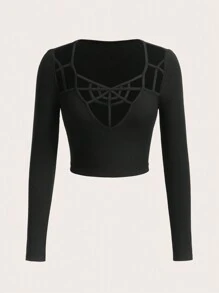 SHEIN ICON Cắt ra phía trước Áo phông Crop - màu đen - Xem 1