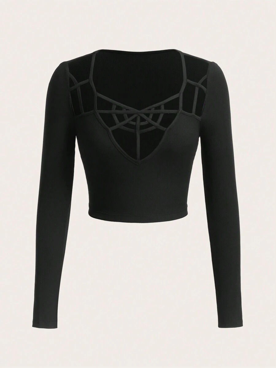 SHEIN ICON Cắt ra phía trước Áo phông Crop - màu đen - Xem 1