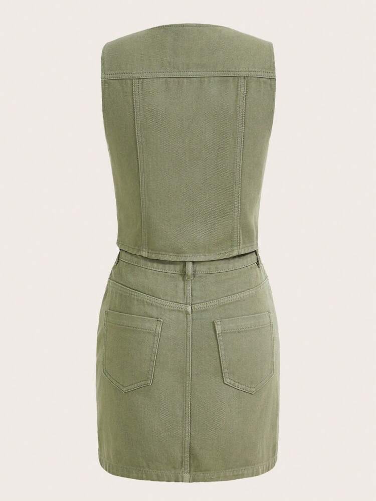 Flap Pocket Jacket & Skirt Without Belt