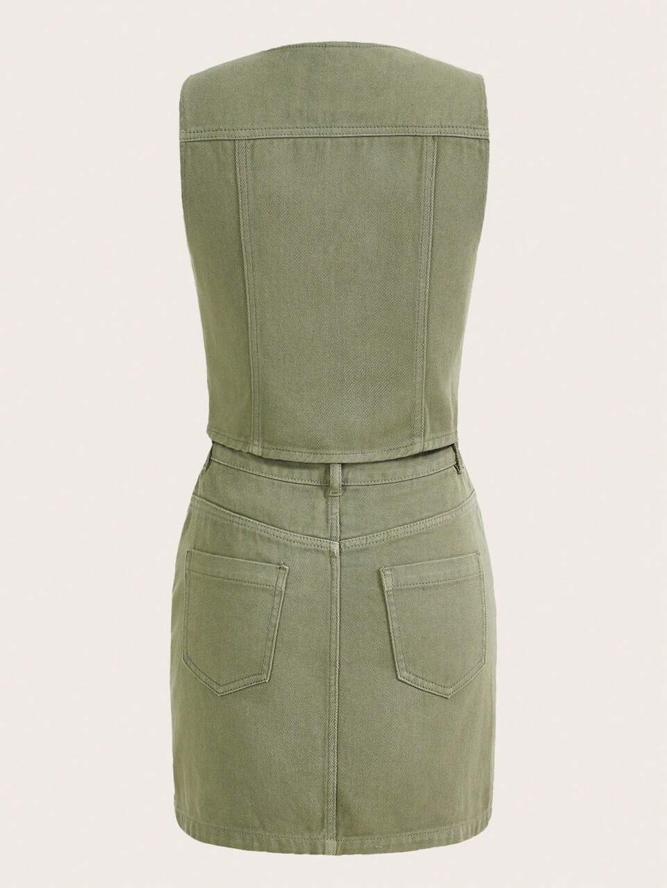 Flap Pocket Jacket & Skirt Without Belt
