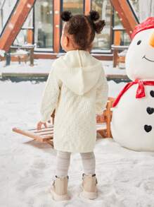 SHEIN Baby Girl Solid Hooded Sweater Dress - Beige - View 2