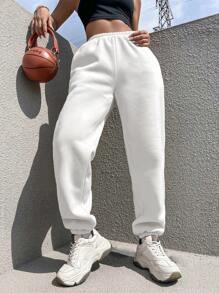 SHEIN Unity Solid Slant Pocket Sweatpants - White - View 6