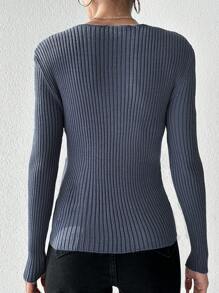 EURMUSE Jersey tejido de canalé cruzado - Azul - Ver 2