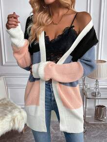 SHEIN LUNE Cárdigan drop shoulder de bloques de color - Multicolor - Ver 6