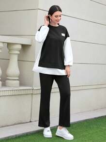 Mulvari Påsydd Detalj Nedhasade aclar 2-i-1 Sweatshirt & Byxor - Svart och Vitt - Visa 3