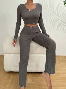 Lettuce Trim Bow Front Lounge Set - Grey - View 1