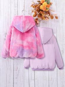 SHEIN Tween Girl 1pc Tie Dye Hooded Reversible Jacket - Purple - View 2
