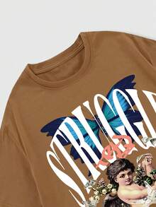 ROMWE MEN Street Life 男士人物和字母圖形t卹 - 棕色 - 查看 5