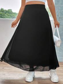 Flirla Plus High Waist Solid Skirt Women Fall Skirt For Women - Black - View 5