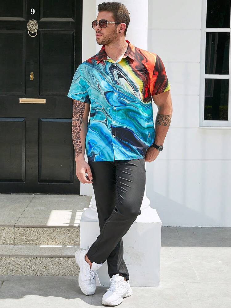 Men Plus Marble Print Shirt