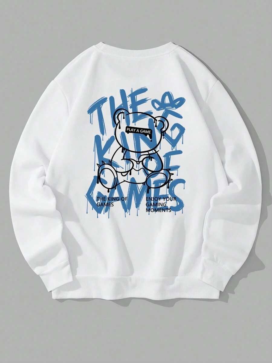 男士加小熊和字母圖案衛衣 - 白色 - 查看 1