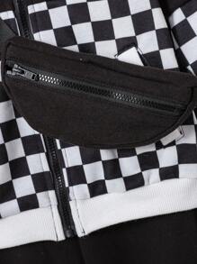 SHEIN Baby Girl 3Pcs/Set Casual Plaid Patchwork Coat, Long Pants And Bag Set - Black and White - View 6