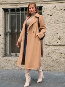 SHEIN Frenchy Plus Lapel Neck Double Breasted Overcoat Winter Fall Autumn